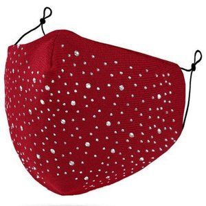 2/$16 Rhinestone Re-usable Cotton Face Mask DK RED